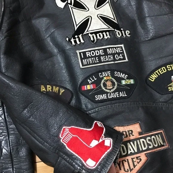 VTG Wilson’s Harley Davidson Owners Group Patches Leather Jacket - Picture 7 of 13